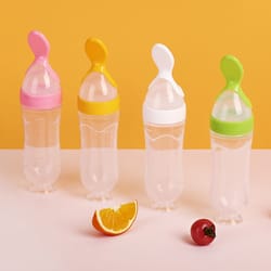 safe useful silicone baby bottle, squeeze spoon milk feeding bottle cup, rice cereal bottles with spoon food supplement