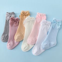 summer mesh baby knee socks, baby girl socks baby bow cotton, toddler non slip infant long newborn baby boys