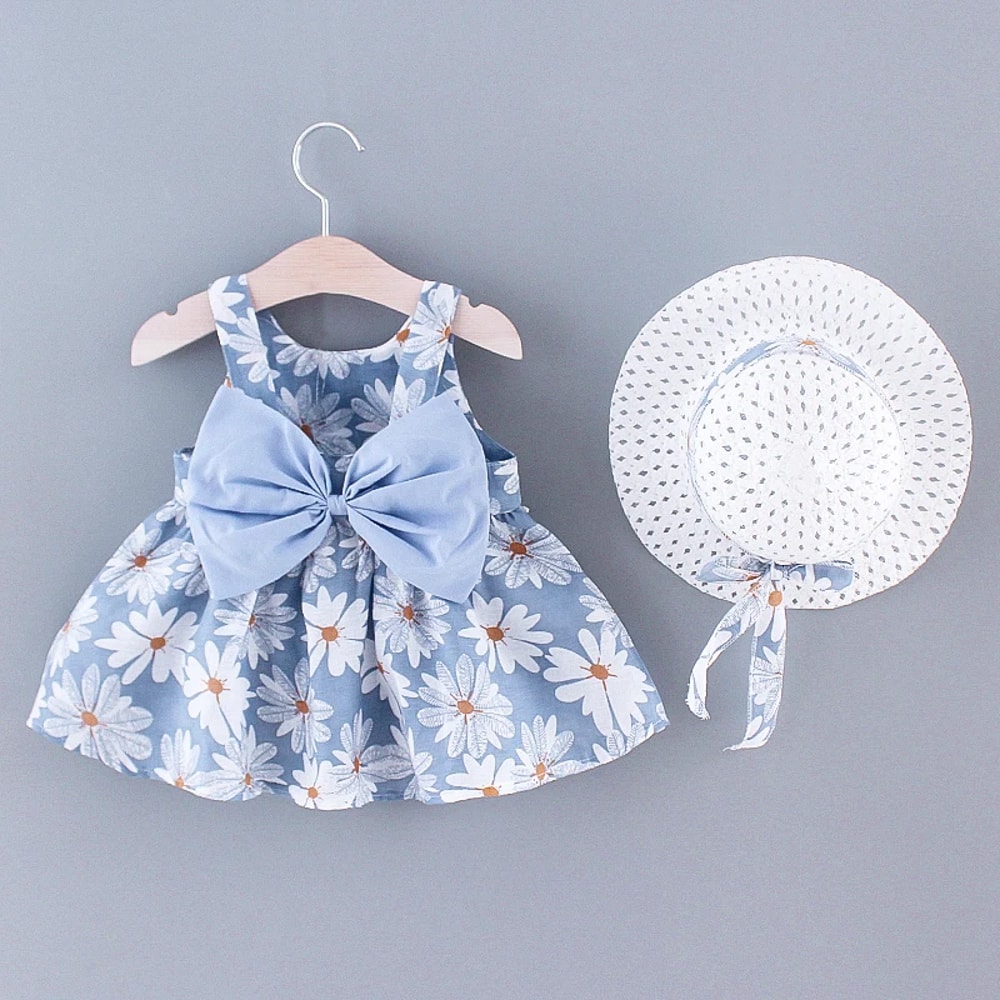 Little Fresh Everyday Sweet Princess Dress With Bow Summer New Girls Dress Floral Print Adorable Da 0