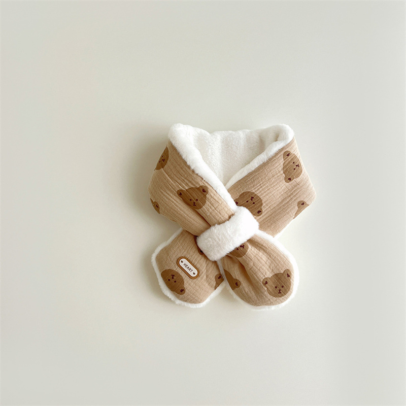 Cross Scarves For Kids Boys Girls, Winter Plush Bear Print Baby Scarf, Warm Neckerchief Soft Comfortable Fit