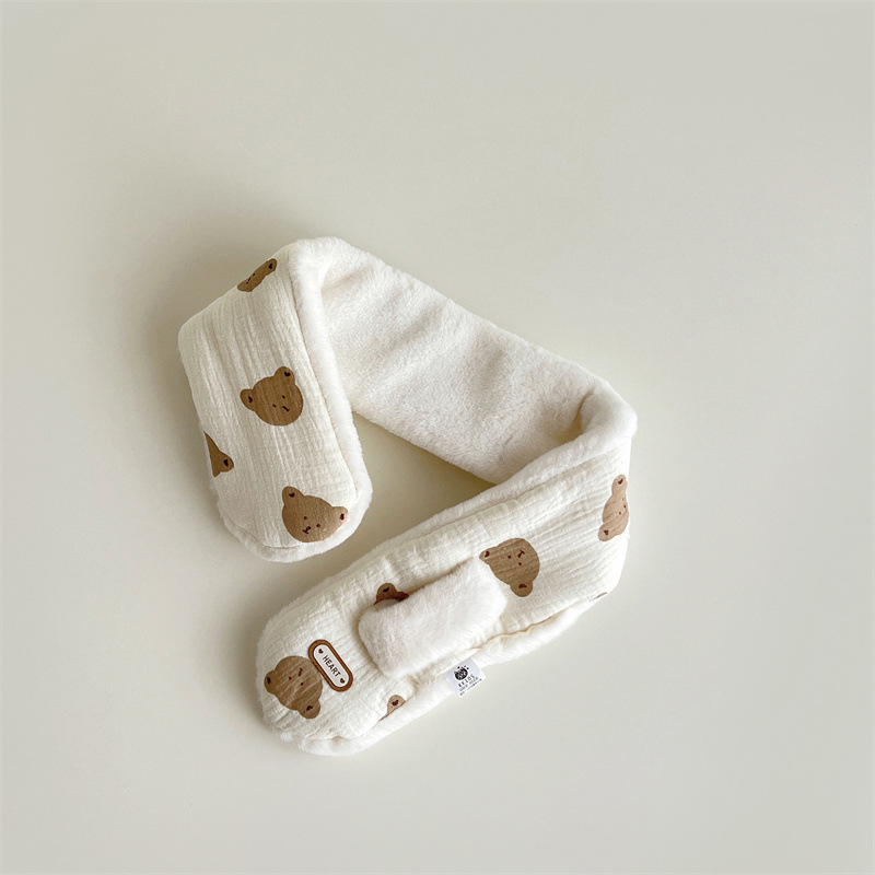 Cross Scarves For Kids Boys Girls, Winter Plush Bear Print Baby Scarf, Warm Neckerchief Soft Comfortable Fit