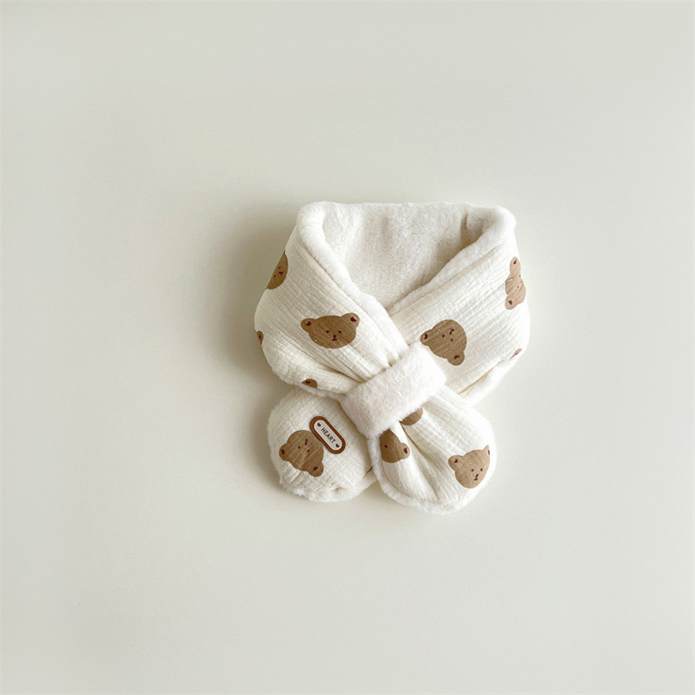 Cross Scarves For Kids Boys Girls, Winter Plush Bear Print Baby Scarf, Warm Neckerchief Soft Comfortable Fit