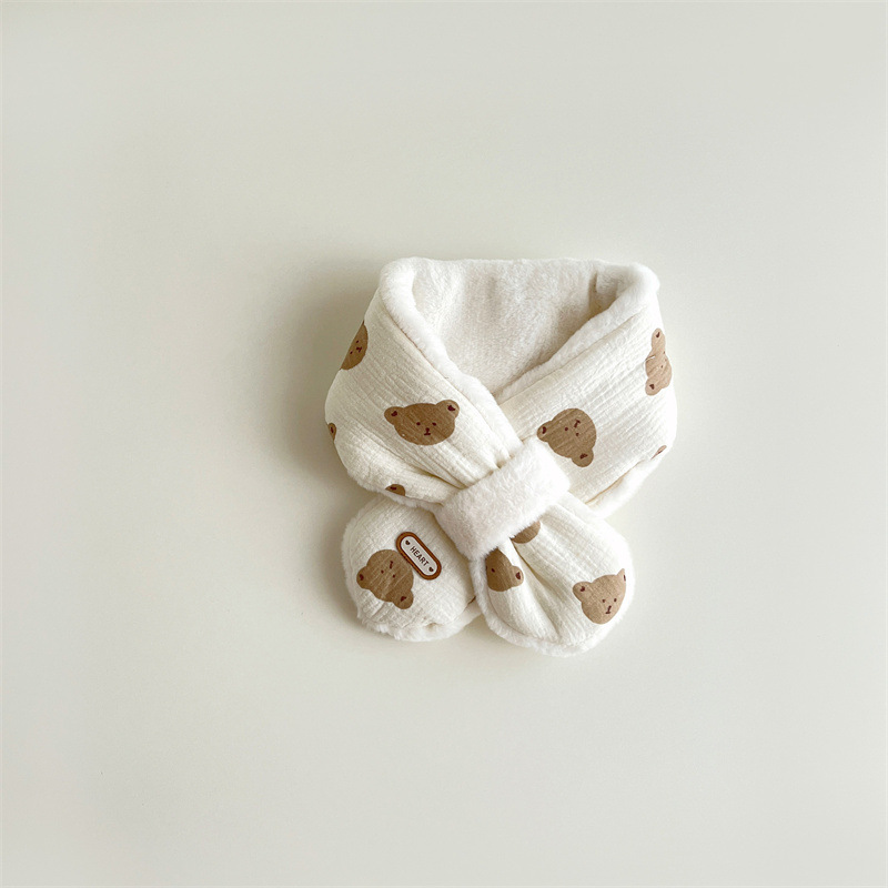 Cross Scarves For Kids Boys Girls, Winter Plush Bear Print Baby Scarf, Warm Neckerchief Soft Comfortable Fit