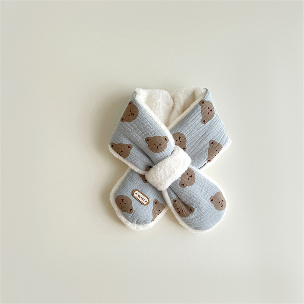 Cross Scarves For Kids Boys Girls, Winter Plush Bear Print Baby Scarf, Warm Neckerchief Soft Comfortable Fit