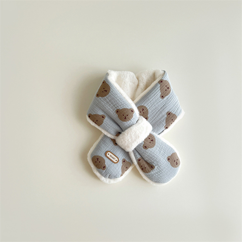 Cross Scarves For Kids Boys Girls, Winter Plush Bear Print Baby Scarf, Warm Neckerchief Soft Comfortable Fit