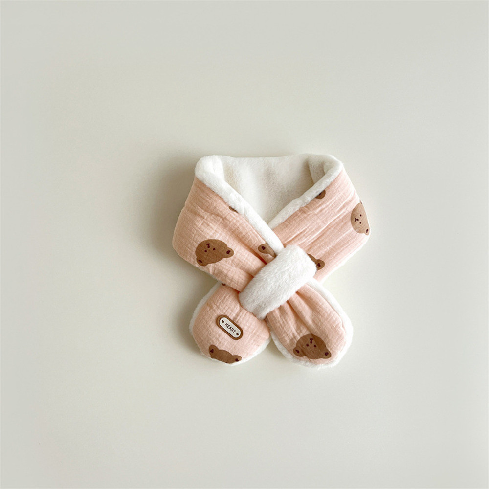 Cross Scarves For Kids Boys Girls, Winter Plush Bear Print Baby Scarf, Warm Neckerchief Soft Comfortable Fit