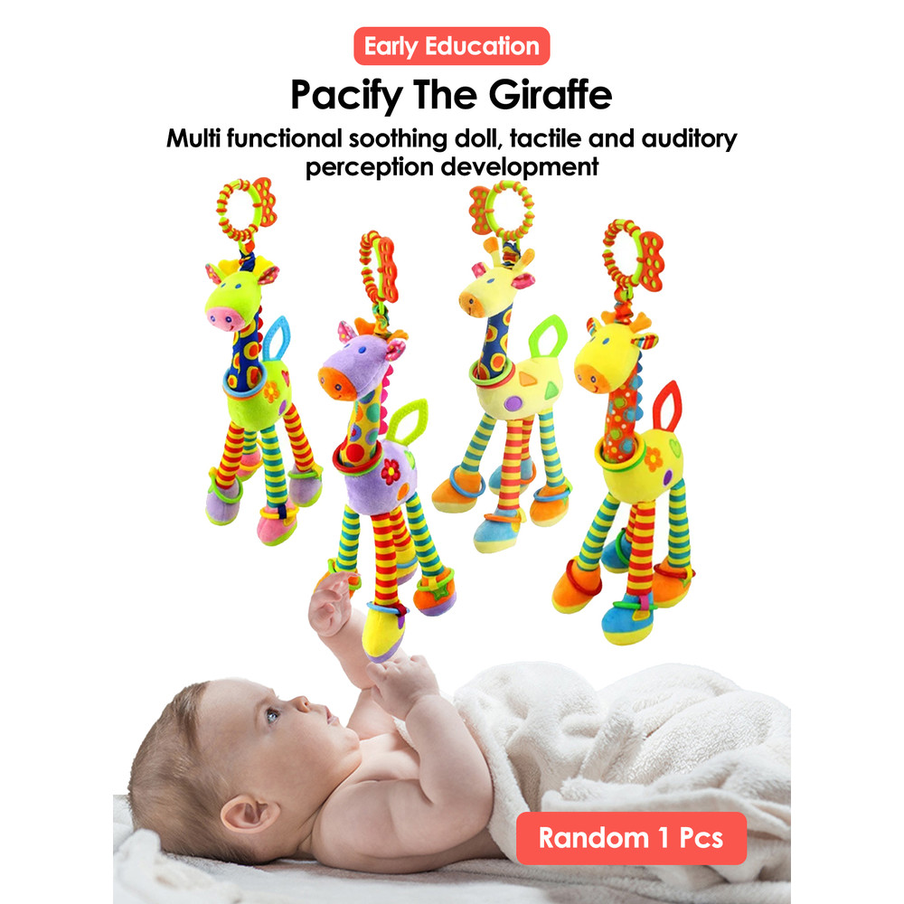 Infant Baby Development Handle Toys Soft Giraffe Handbells Rattles Plush With Teether Baby Toy For 1