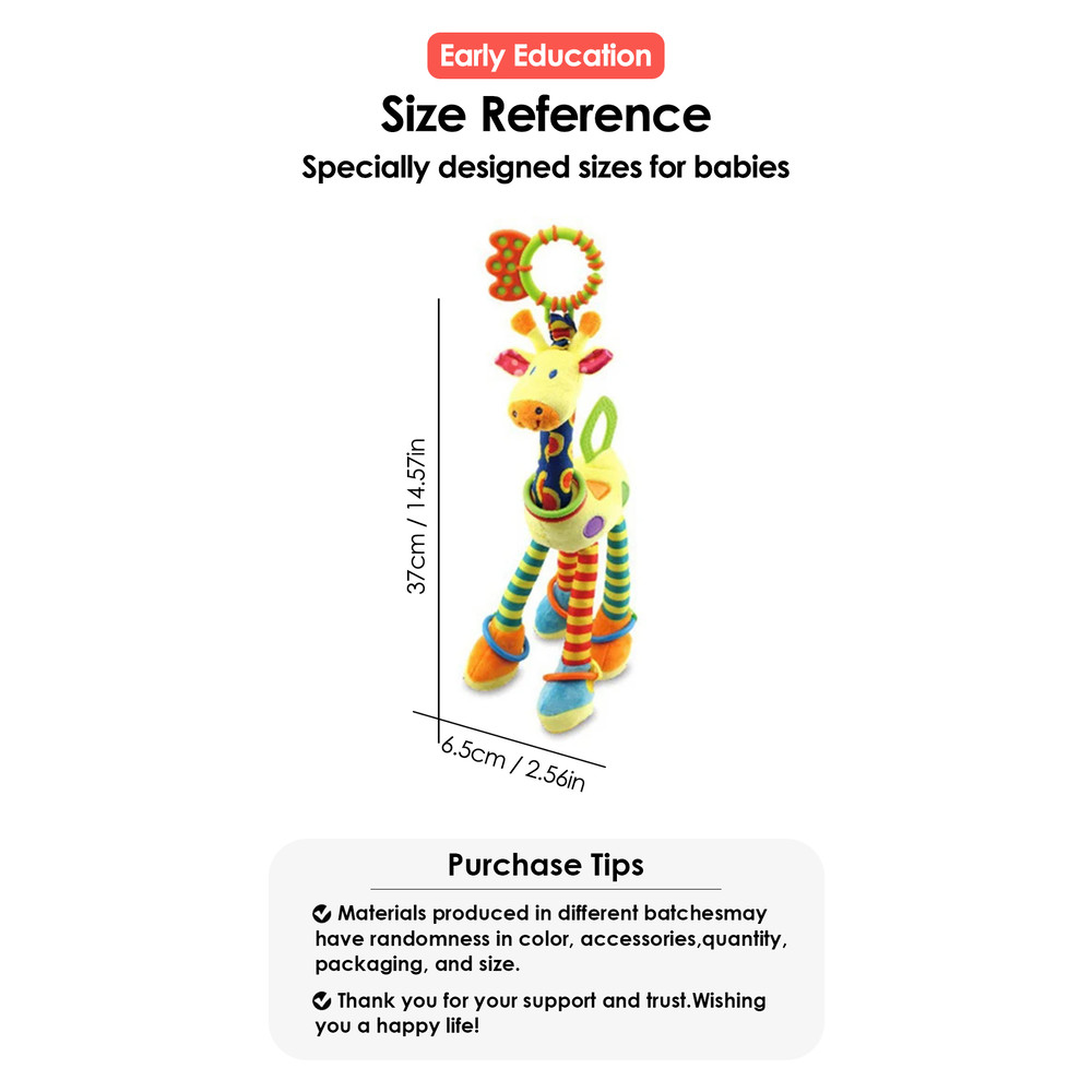 Infant Baby Development Handle Toys Soft Giraffe Handbells Rattles Plush With Teether Baby Toy For 2