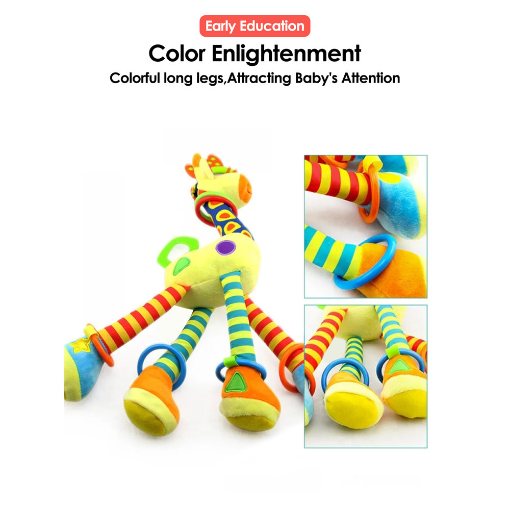 Infant Baby Development Handle Toys Soft Giraffe Handbells Rattles Plush With Teether Baby Toy For 4