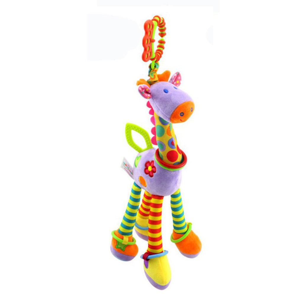 Infant Baby Development Handle Toys Soft Giraffe Handbells Rattles Plush With Teether Baby Toy For 8