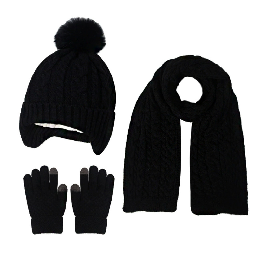 Knitted Thickened Warm Single Set Girl And Boy Hat Scarf And Glove Set Stretch Fit Lightweight Wint 6