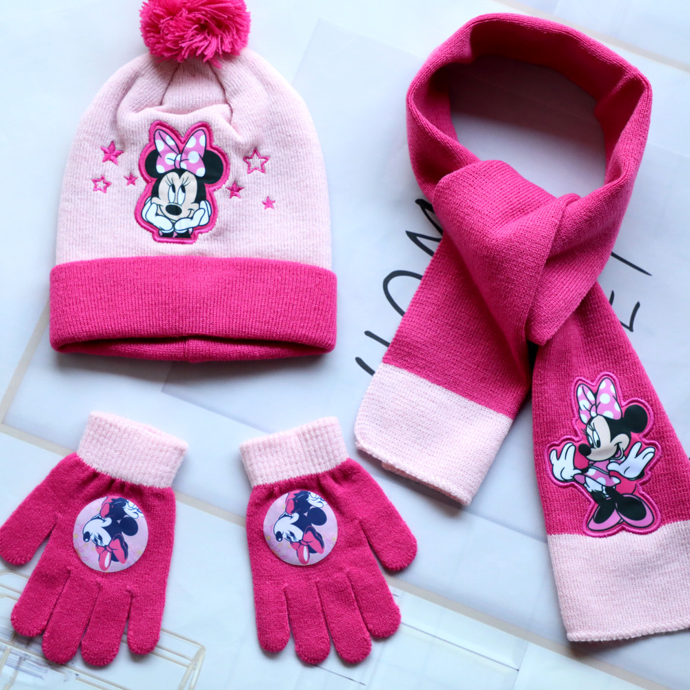 Cute Disney Minnie Hat Scarf Gloves Set Warm Winter Gift For Boys And Girls 3