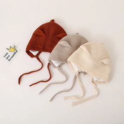 cute cat ears kids hat, windproof lacing bonnet for infant protection