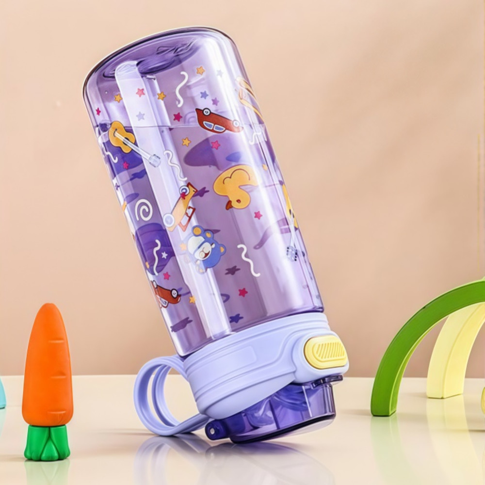 Cute Cartoon Animal Water Bottle with Safety Lock, Leak-proof Straw Cup for Kids Outdoor Travel Camping Jug