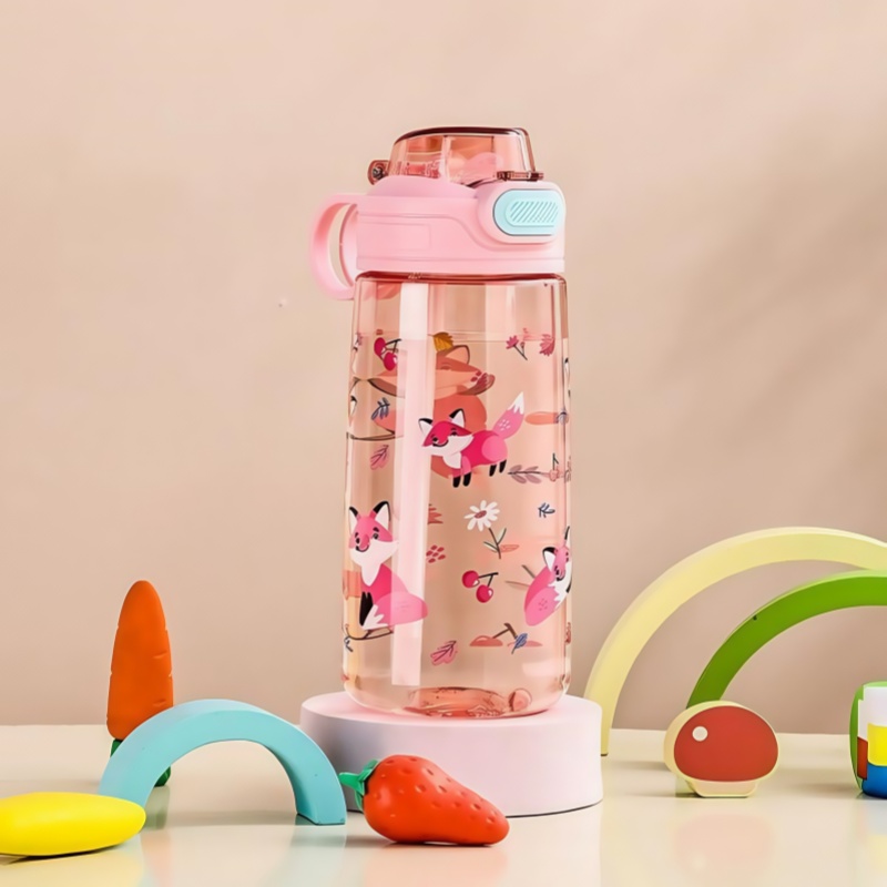 Cute Cartoon Animal Water Bottle with Safety Lock, Leak-proof Straw Cup for Kids Outdoor Travel Camping Jug