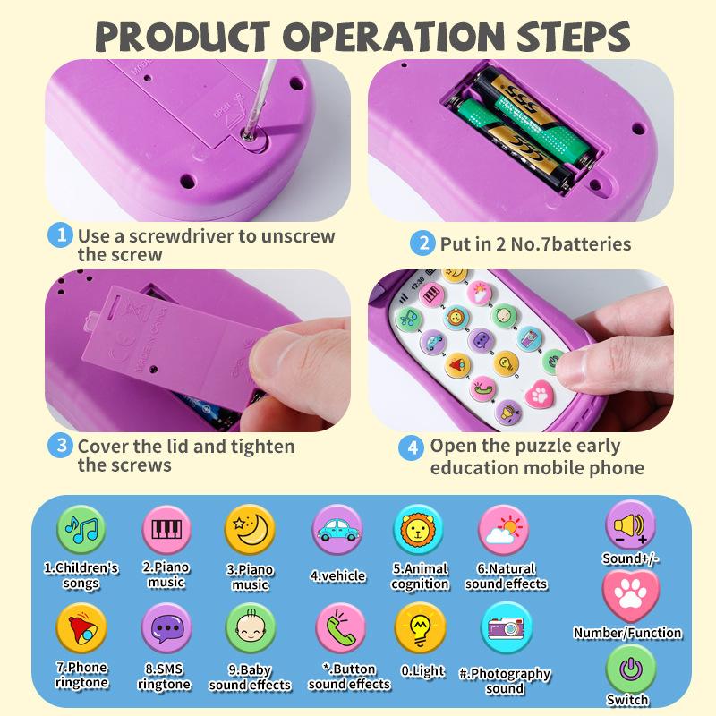 Educational Music Phone Toy For Toddlers Cartoon Simulation Flip Phone Childrens Day Gifts For Earl 5