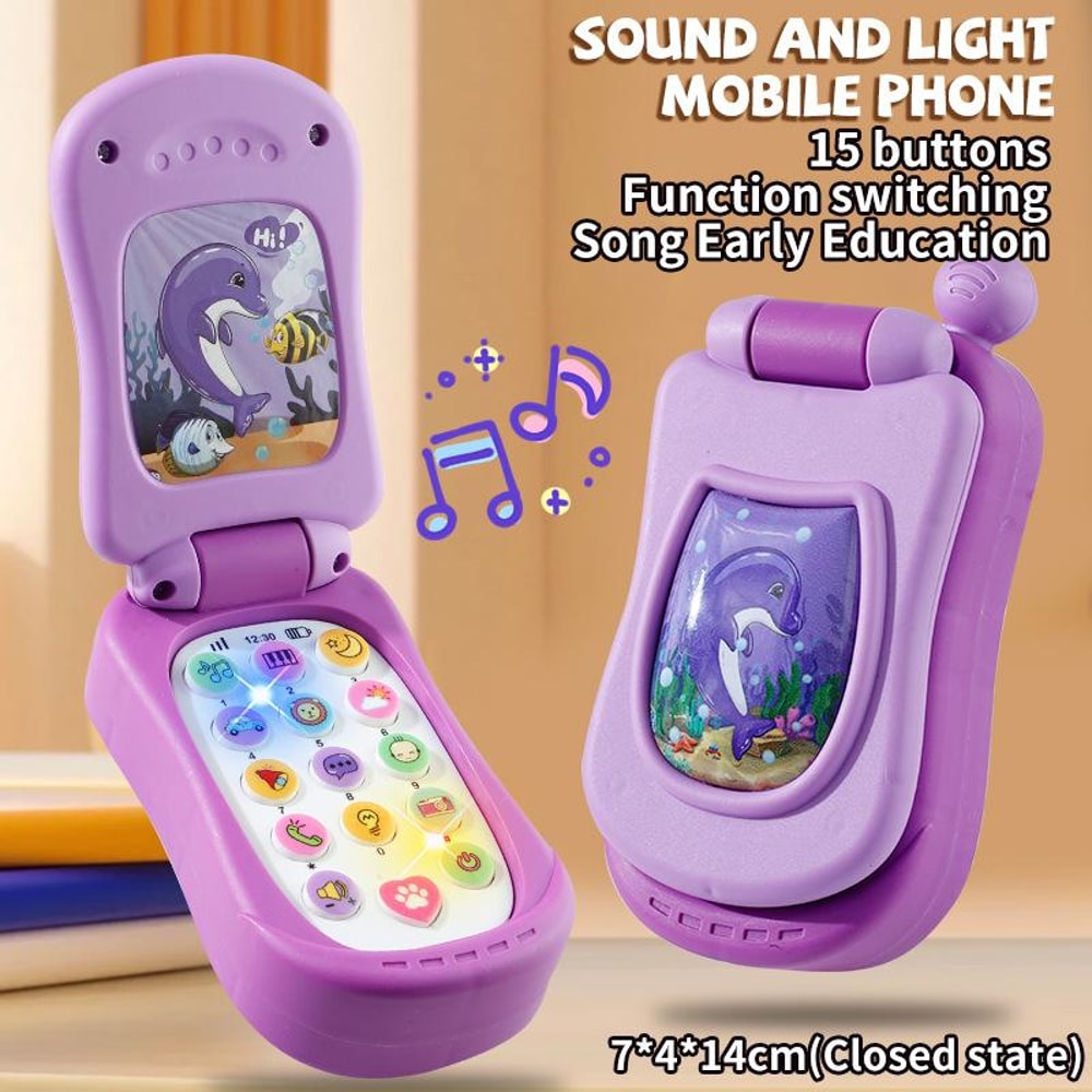Educational Music Phone Toy For Toddlers Cartoon Simulation Flip Phone Childrens Day Gifts For Earl 7