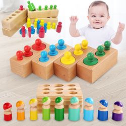 educational wooden montessori cylinder socket puzzles, baby development toy for preschool kids