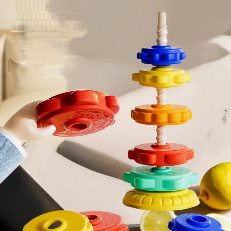 Kids Gift Montessori Baby Tower Game Spinning And Stacking Rainbow Puzzle Motor Skill Development 4