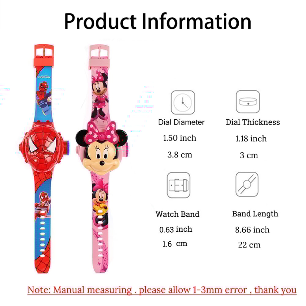 Childrens 3D Projection Digital Watch Spiderman Elsa Frozen School Gift 3