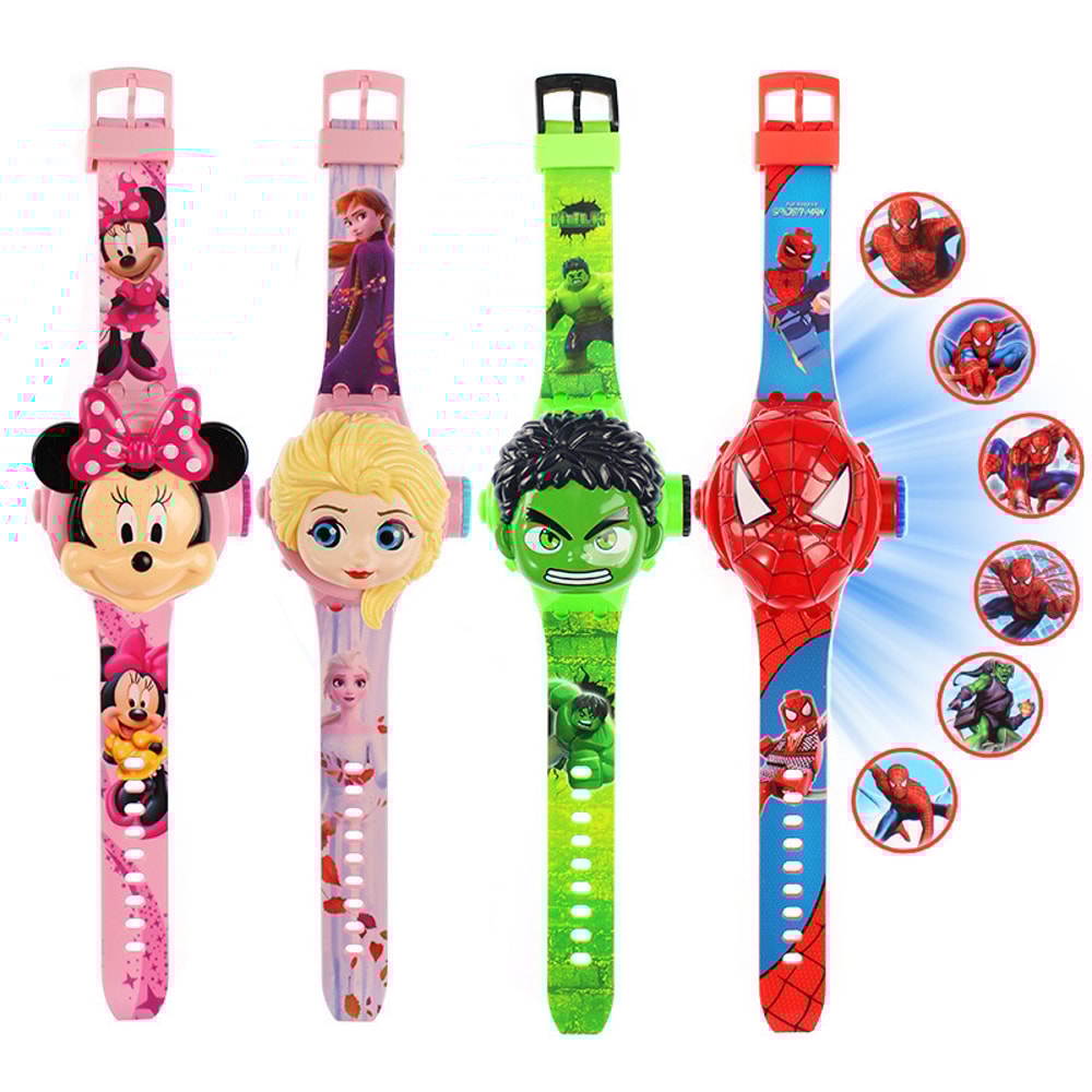 Childrens 3D Projection Digital Watch Spiderman Elsa Frozen School Gift 4