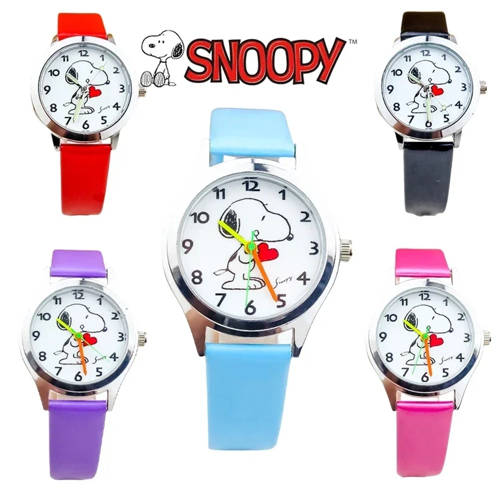 Kawaii Anime Figure Kid Wristwatch Cute Snoopy Quartz Watch Colorful Needle Noctilucent Watch For B 0