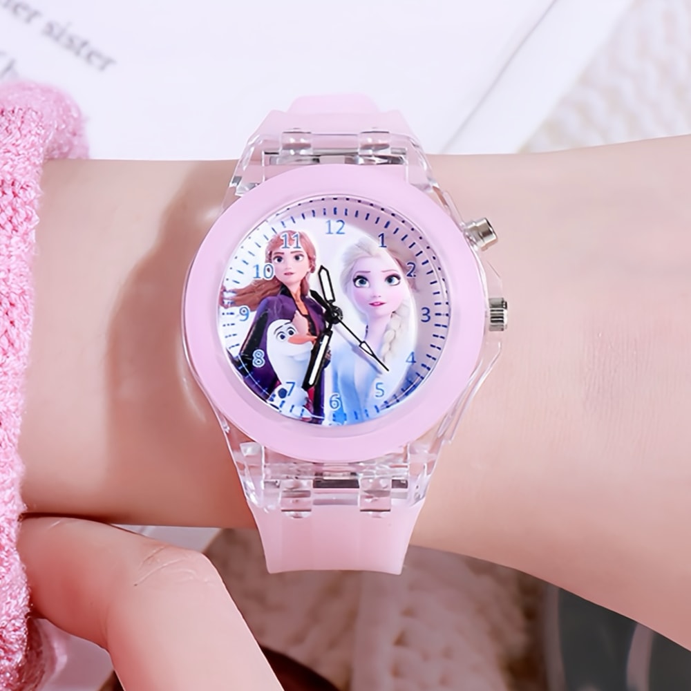 Silicone Strap Disney Kids Watches For Girls Princess Elsa Frozen Sophia Flash Light Children Women 1