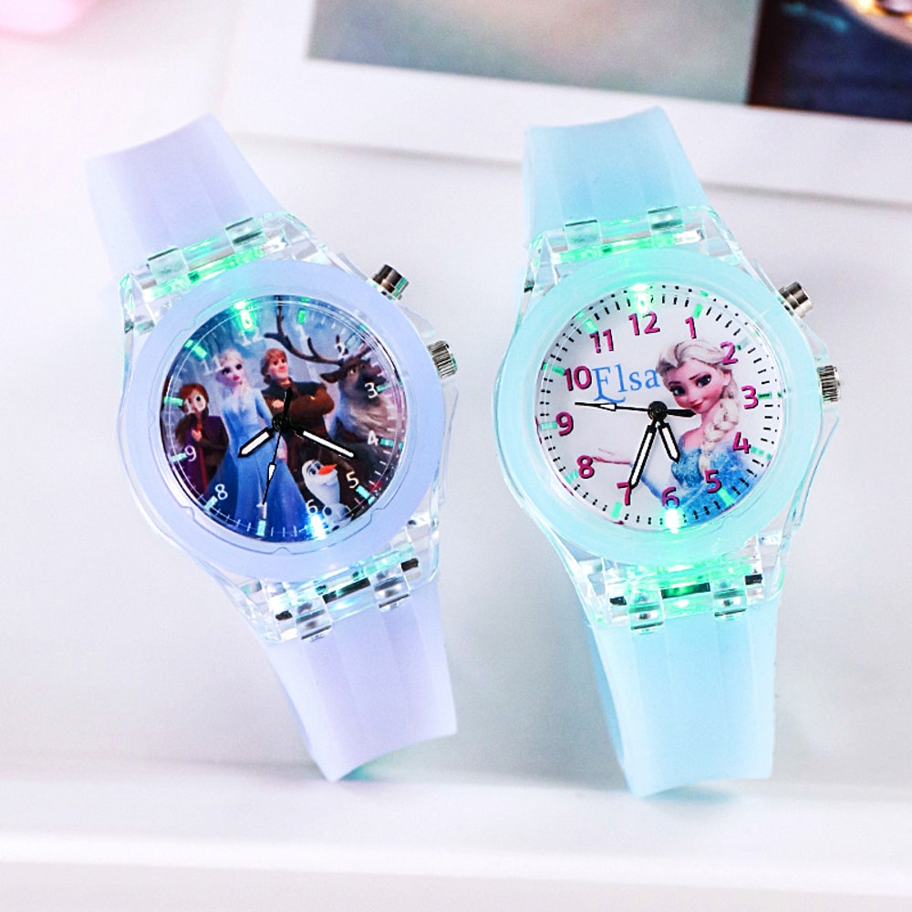 Silicone Strap Disney Kids Watches For Girls Princess Elsa Frozen Sophia Flash Light Children Women 2