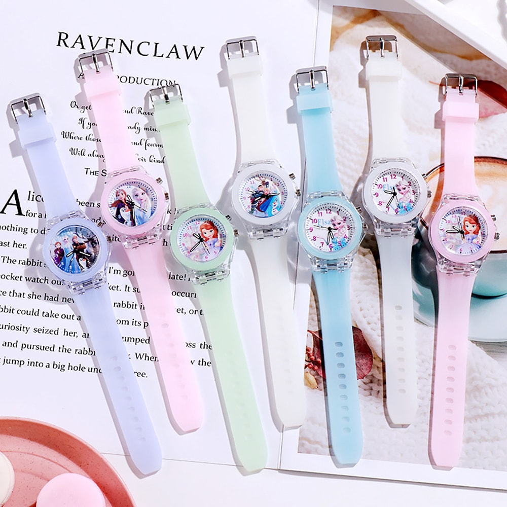 Silicone Strap Disney Kids Watches For Girls Princess Elsa Frozen Sophia Flash Light Children Women 3