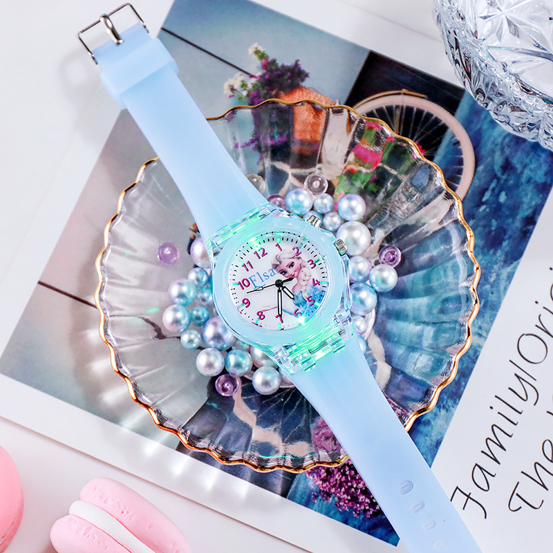 Silicone Strap Disney Kids Watches For Girls Princess Elsa Frozen Sophia Flash Light Children Women 0