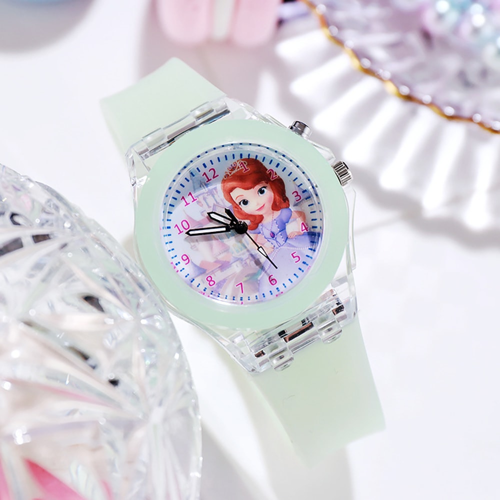 Silicone Strap Disney Kids Watches For Girls Princess Elsa Frozen Sophia Flash Light Children Women 4