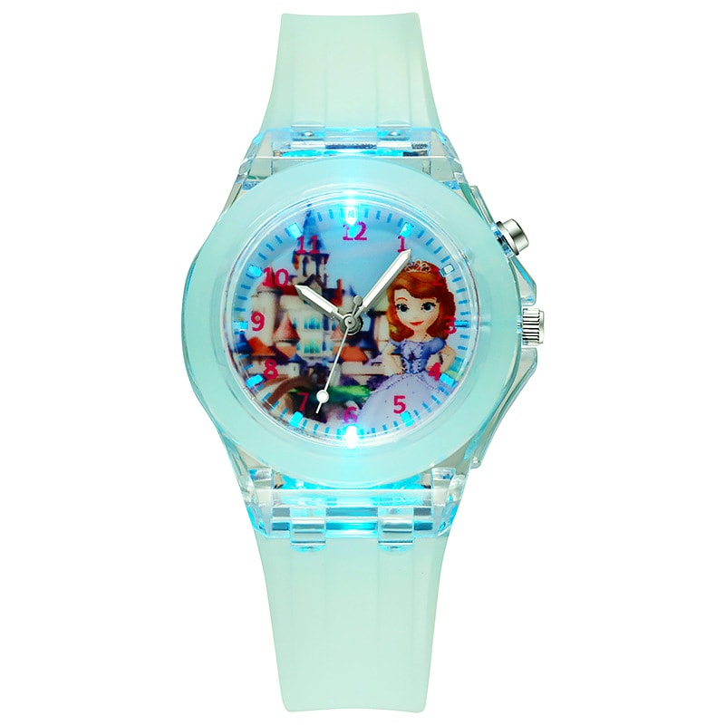 Silicone Strap Disney Kids Watches For Girls Princess Elsa Frozen Sophia Flash Light Children Women 9