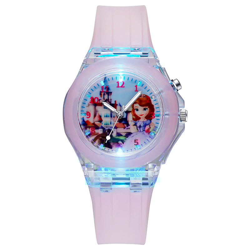 Silicone Strap Disney Kids Watches For Girls Princess Elsa Frozen Sophia Flash Light Children Women 7