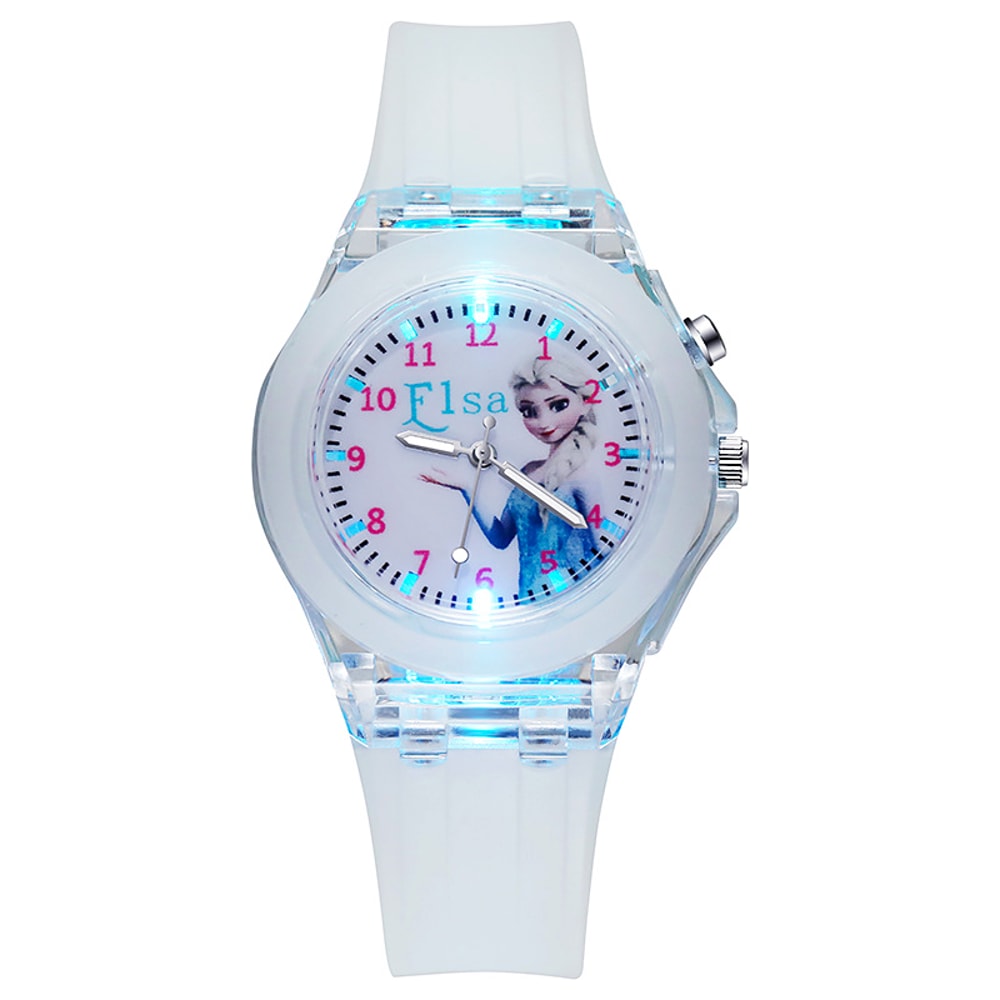 Silicone Strap Disney Kids Watches For Girls Princess Elsa Frozen Sophia Flash Light Children Women 12