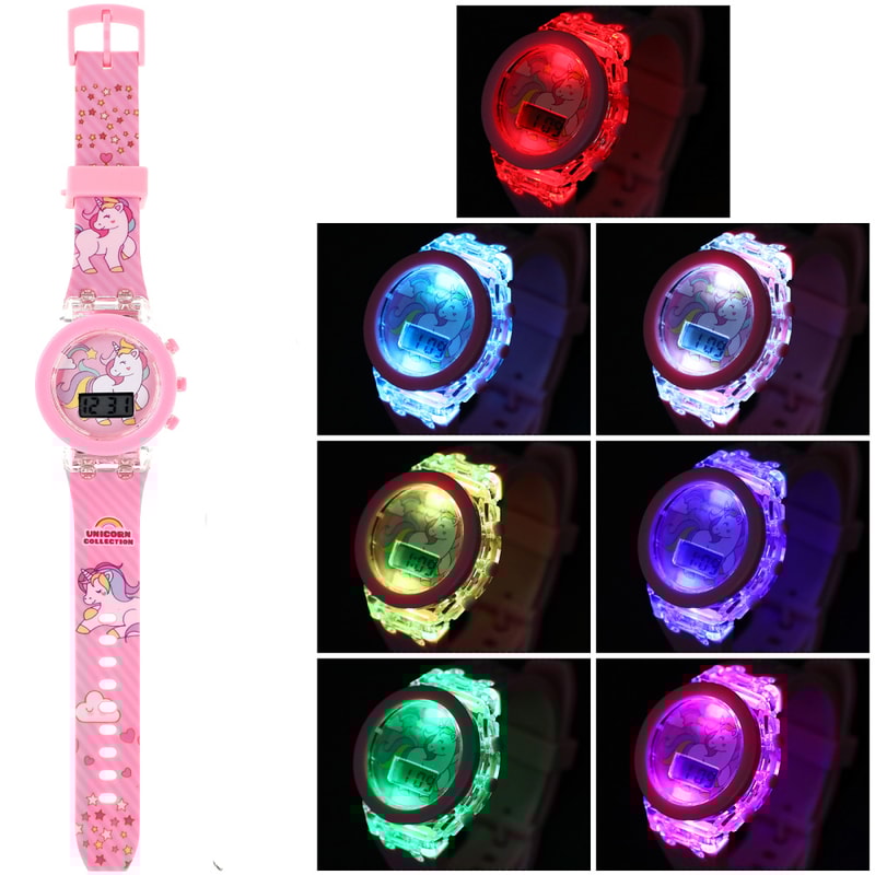 Collection Digital Electronic Flash Glow Up Cartoon Unicorn Children Watches For Kids Light Colourf 1