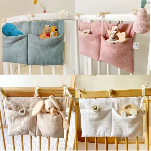 Bedside Hanging Diaper Organizer, Baby Crib Cot Caddy, Pockets Storage Bag, Diaper Nursery Toys