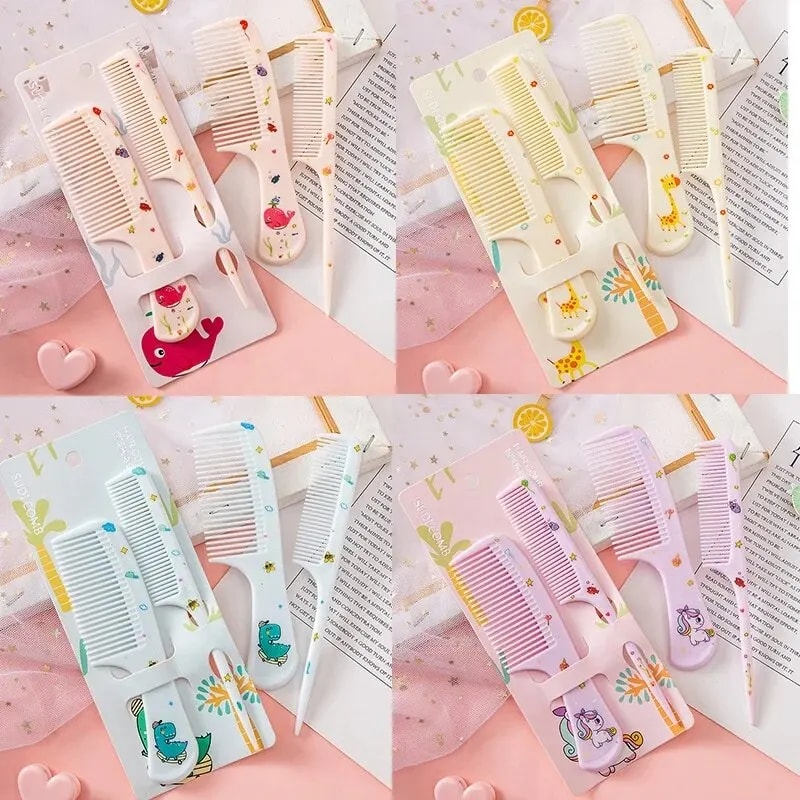 Cartoon Animals Kids Hair Combs Set Girls Hairdressing Comb Portable AntiStatic Plastic Comb With P 5