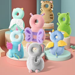 breathable infant anti-collision pillow, adjustable strap baby walker head protection, animal plush pad