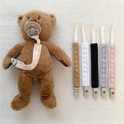 cloth and plastic baby pacifier holder, trendy lace teether toy clip chain