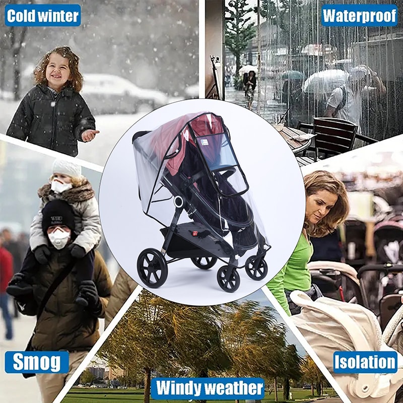 Waterproof EVA Baby Stroller Accessories Transparent Wind Dust Shield Rain Cover Zipper Open For Pu 1