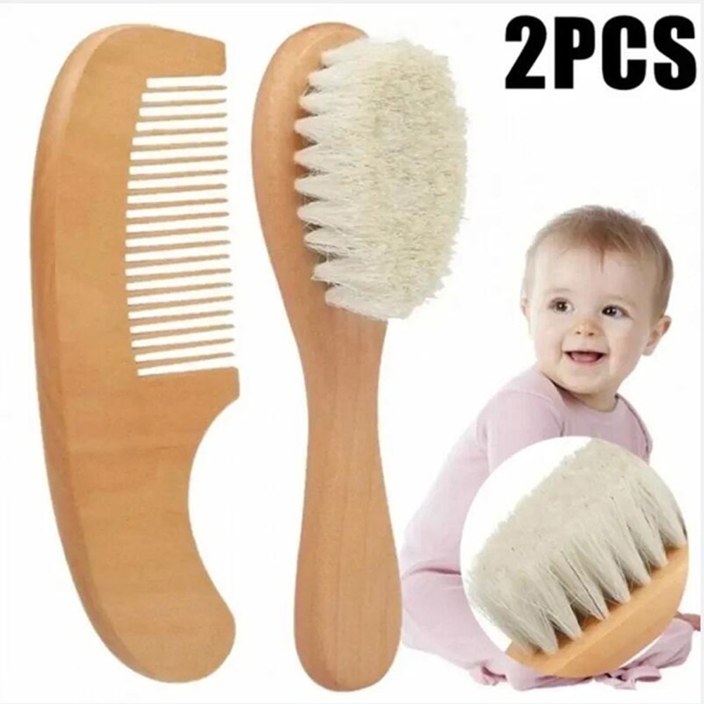Soft Wool Baby Comb Set Beech Hair Brush Newborn Massager Baby Hair Soothing Baby Shower Gift Baby 5
