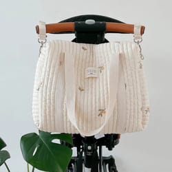 korea style mummy shoulder bag, quilted embroidery diaper bag, large stroller organizer for newborn baby care