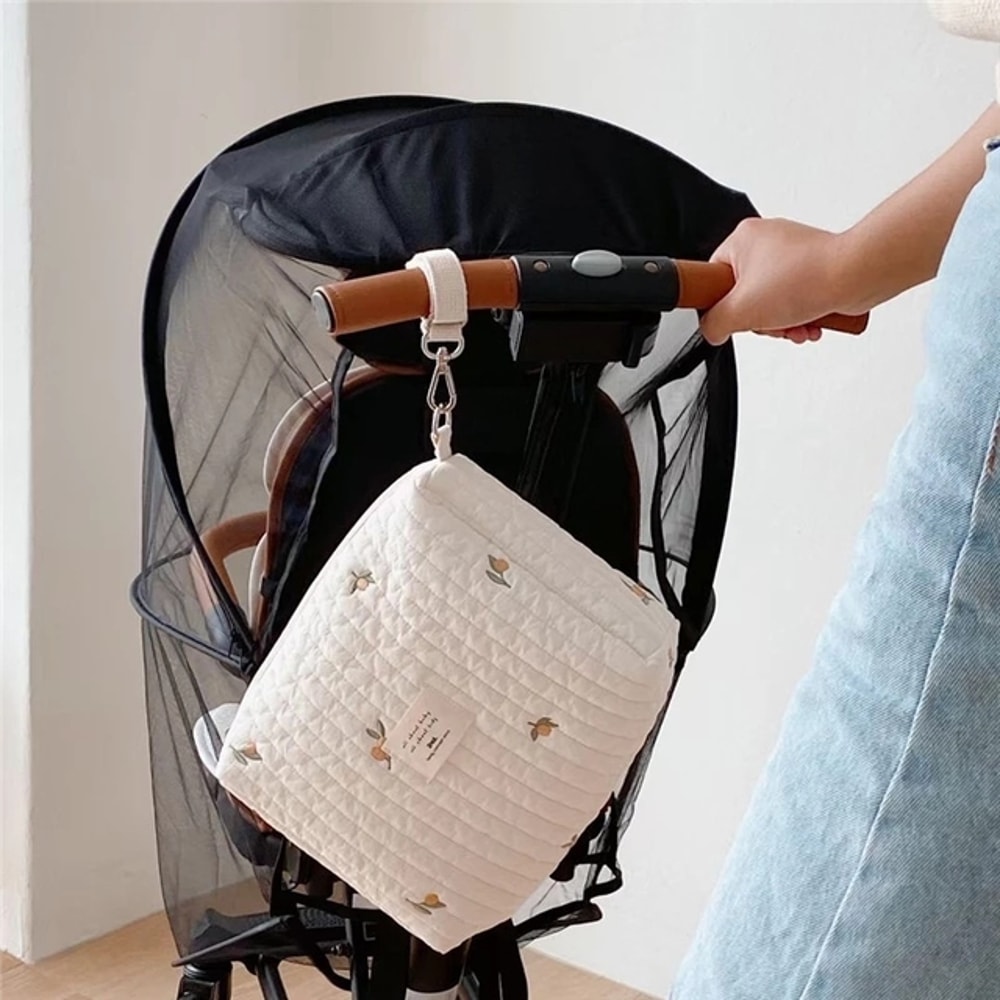 Korea Style Mummy Shoulder Bag Quilted Embroidery Diaper Bag Large Stroller Organizer For Newborn B 4