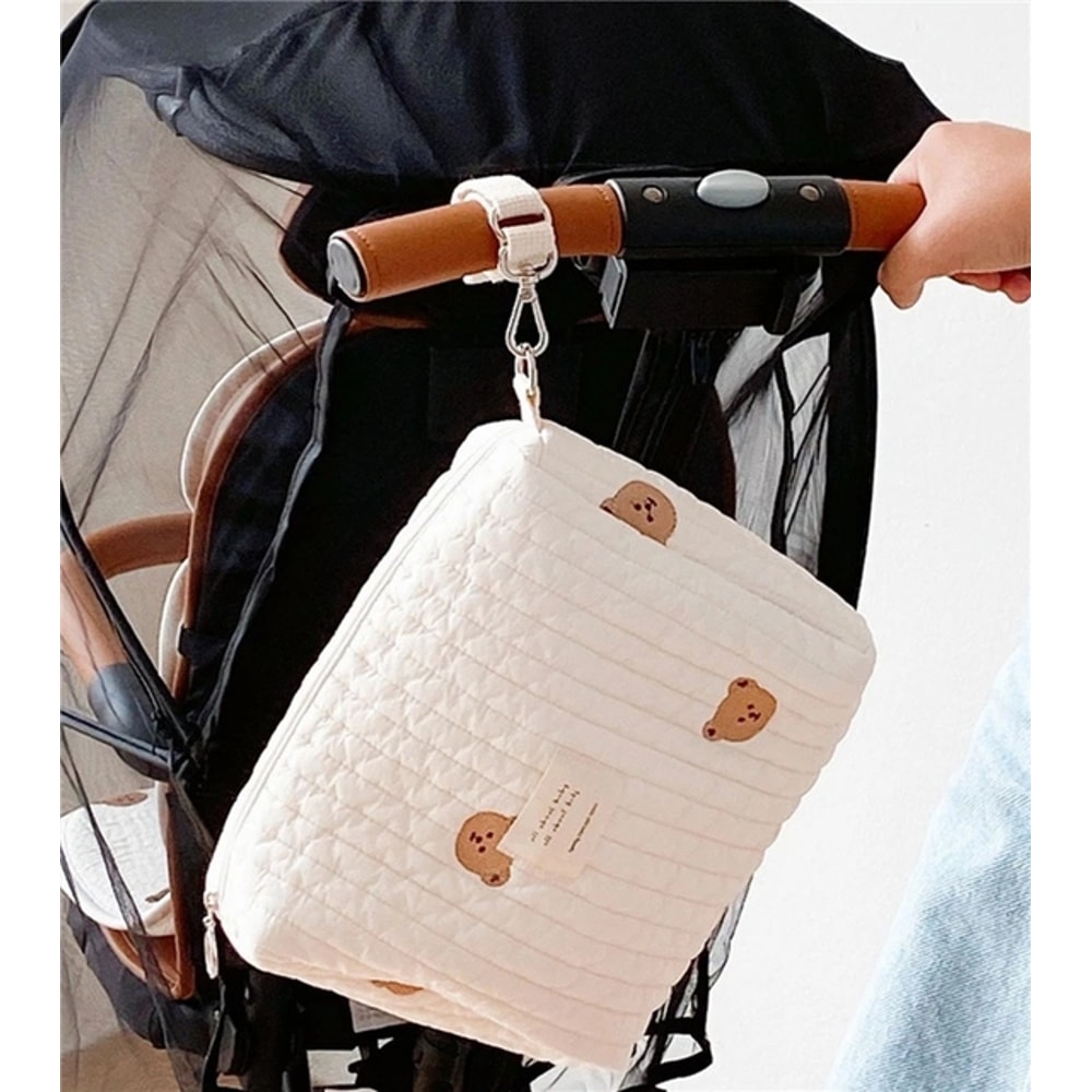 Korea Style Mummy Shoulder Bag Quilted Embroidery Diaper Bag Large Stroller Organizer For Newborn B 5