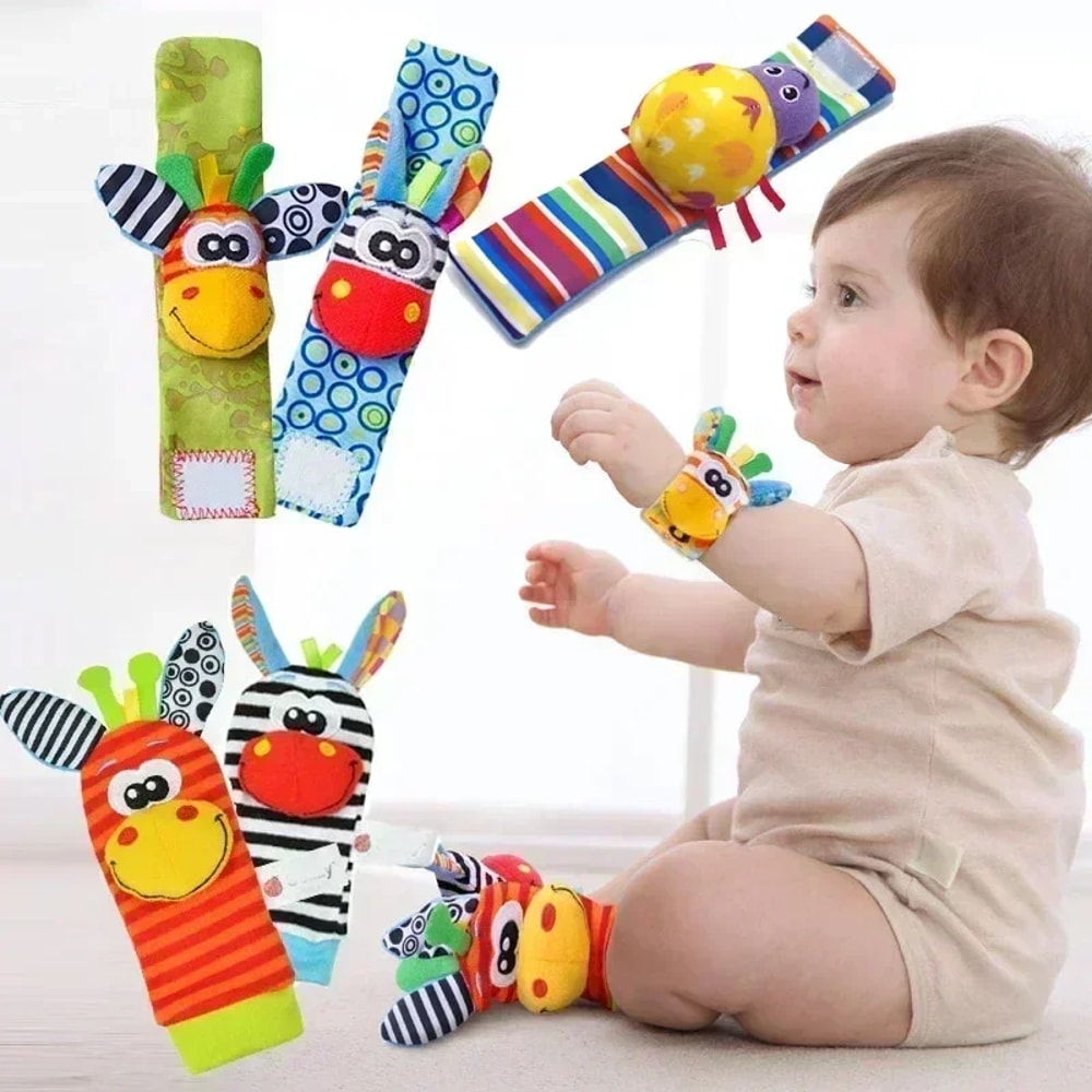 Toddler Socks With Bug Wrist Strap Rattle Baby Animal Foot Socks Pacifier Toys 1