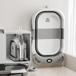 collapsible baby bathtub with thermometer, portable travel bathtub, soft floating cushion, drain hole for baby