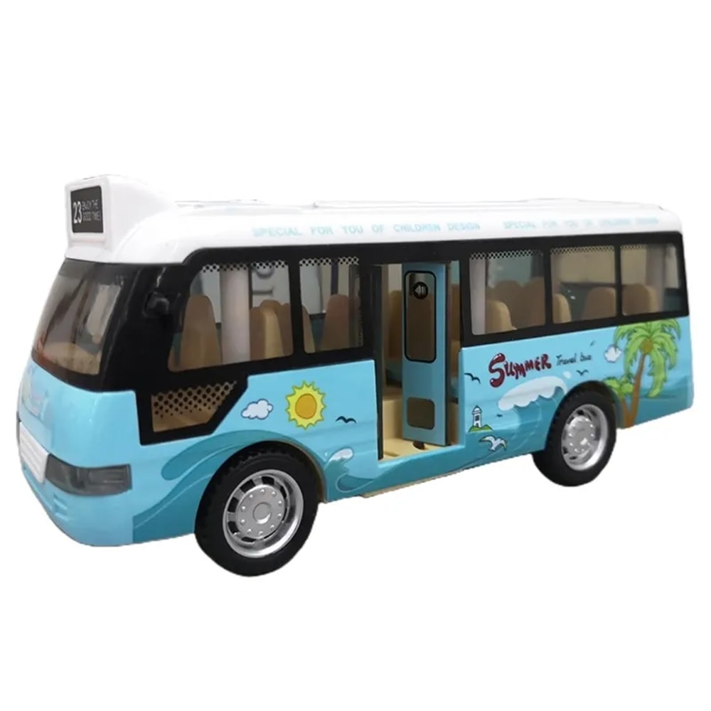 Pull Back City Bus Toy For Toddlers Boys And Girls Light Up Sound Feature Openable Doors Fun Play 6