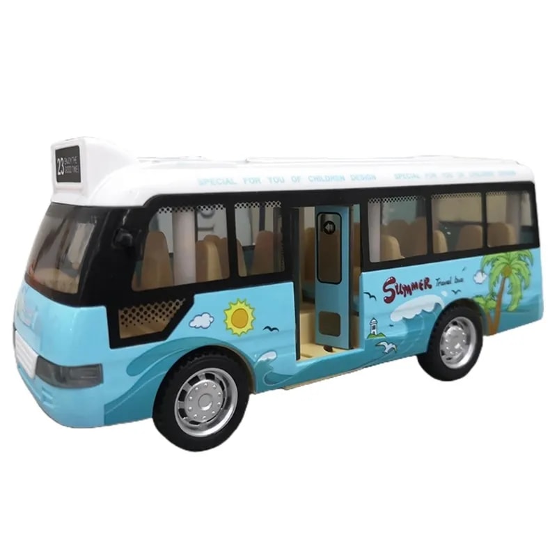 Pull Back City Bus Toy For Toddlers Boys And Girls Light Up Sound Feature Openable Doors Fun Play 6
