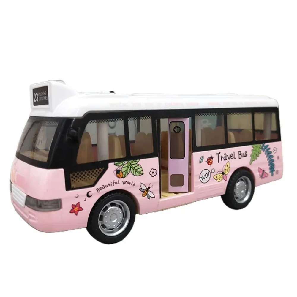 Pull Back City Bus Toy For Toddlers Boys And Girls Light Up Sound Feature Openable Doors Fun Play 7