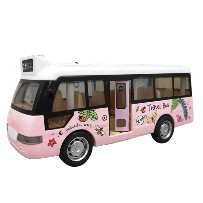 Pull Back City Bus Toy For Toddlers Boys And Girls Light Up Sound Feature Openable Doors Fun Play 7